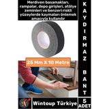 Ultra Güçlü Yapışkan Isg Iş Yeri Kaygan Zemin Merdiven Siyah Kaydırmaz Bant 25 mm x 10 Metre 5 Adet