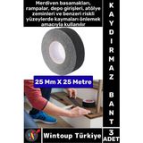Ultra Güçlü Yapışkan Isg Iş Yeri Kaygan Zemin Merdiven Siyah Kaydırmaz Bant 25 mm x 25 Metre 3 Adet