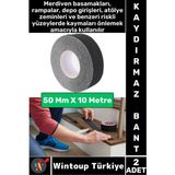 Ultra Güçlü Yapışkan Isg Iş Yeri Kaygan Zemin Merdiven Siyah Kaydırmaz Bant 50 mm x 10 Metre 2 Adet