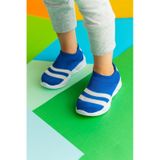 Ultra Hafif Memory Foam İç Taban Çocuk Triko Spor Ayakkabı Beyaz Şeritli Saks-m-1002