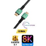 Ultra Hdtv 8k Yüksek Hızlı 1.5 Metre HDMI Kablosu 8k 60Hz, 4K 120Hz, 7680P Hdr 2.1V 48GBS