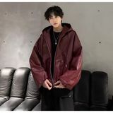 Ultra Ovarsize Hakiki Deri Unisex Hip Hop Mont - Bordo - Deri - 3XL