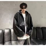 Ultra Ovarsize Hakiki Deri Unisex Hip Hop Mont - Siyah - Deri - 2XL