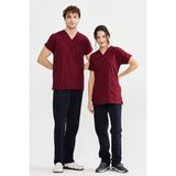 Ultralycra Harmony/basic - Likralı Doktor Hemşire Forma Takımı Scrubs Üniforma Cerrahi Takım (Unısex), Bordo/laci - Bordo - Lacivert - XS