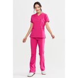 Ultralycra Spaniard - Likralı Doktor Hemşire Forma Takımı Scrubs Üniforma Cerrahi Takım (Kadın), Fuşya - XS