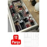 UltraMint 12 Parça Modüler Çekmece Organizer Seti, Çatal, Kaşık, Takı ve Makyaj Için - Ahşap - Bej - Siyah
