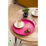 UltraMint 24 cm Yuvarlak Metal Çay ve Sunum Tepsisi, Kulplu, Kaplan Baskılı - Amber - Seçenek 1