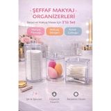 UltraMint 3'lü Kapaklı Çok Amaçlı Makyaj ve Pamukluk Organizeri - Ahşap