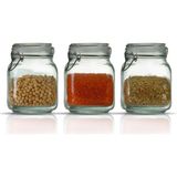 UltraMint 3'lü Kare Kavanoz Seti, 1000 Ml, Vakumlu ve Kilitli Cam Saklama Kapları - Ahşap