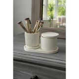 UltraMint 3'lü Makyaj ve Banyo Organizer Seti, Kapaklı Düzenleyici - Ahşap - Bej - Siyah