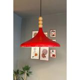 UltraMint 45 cm Çaplı Kırmızı Ahşap Üç Boncuklu Sarkıt Avize, Restoran ve Salon Kullanımı - Seçenek 1 - Açık Gri