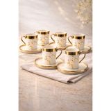 UltraMint 6 Kişilik Beyaz Gold Inci Lotus Dallı Kahve Fincan Takımı Seti 100ML - Seçenek 1 - Altın