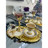 UltraMint 6'lı Metal Tek Kişilik Çay Kahve Sunum Tepsisi Seti - Altın - Seçenek 1