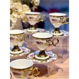 UltraMint 6'lı Vintage Gold Türk Kahve Fincan Takımı, Çiçek Desenli ve Şık Tasarım - Seçenek 1
