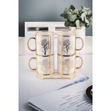 UltraMint Autumn Gold Hayat Ağaç Desenli 4'lü Standlı Kupa Seti - Seçenek 1