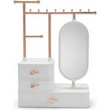 UltraMint Aynalı Takı Düzenleyici, Çekmeceli Masaüstü Organizer, Rose Gold Metal Stand - Ahşap - Bej - Siyah