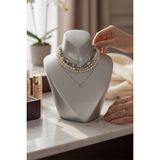 UltraMint Beyaz Renk Boyun Takı Askısı, Kolye ve Manken Serisi, Düzenli Saklama - Ahşap - Bej - Siyah