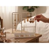 UltraMint Beyaz Takı Standı, Küpe, Yüzük, Kolye ve Bileklik Organizeri - Ahşap - Bej - Siyah