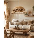 UltraMint Doğal Rattan Bambu Hasır Makrome Sarkıt Avize, 50 Cm, Şık ve Zarif Tasarım - Seçenek 1 - Ahşap - Bej