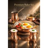 UltraMint El Dövme Bakır Kahvaltı Mutfak Seti, 5 Parça Sahan, Cezve, Sosluk, Ayran Bardakları - Seçenek 1