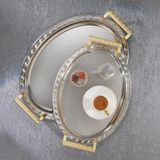 UltraMint Ela 2'li Oval Çay Tepsisi, Şık ve Kullanışlı Ev Aksesuarı - Altın - Seçenek 1