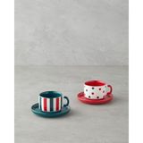 UltraMint Kahve Fincan Takımı, 2 Kişilik, Bone China, 90 Ml, Kırmızı-Yeşil - Seçenek 1