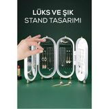 UltraMint Katlanabilir 4 Bölmeli Aynalı Takı Organizeri, Toka ve Zincir Askısı - Ahşap - Bej - Siyah