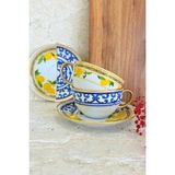 UltraMint Lemon Mavi Gold 2 Kişilik Porselen Çay Fincanı Takımı, Şık ve Özel Tasarım - Seçenek 1