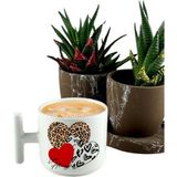 UltraMint Leopar Kalp Tasarımlı 185ML T Kulplu Kupa, Yılbaşı ve Sevgililer Günü Hediyesi - Seçenek 1