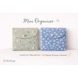 UltraMint Mavi ve Yeşil Çiçekli Mini Organizer ve Çanta Içi Düzenleyici Set - Ahşap - Ceviz