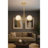UltraMint Modern 2'li Beyaz Camlı Oturma Odası Avizesi, Gold Kaplama, Şık Tasarım - Seçenek 1 - Altın