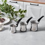 UltraMint Modern 3 Parça Çelik Cezve Seti, Şık ve Dayanıklı Mutfak Gereci - Seçenek 1 - Ahşap