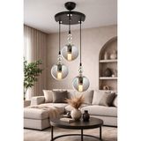 UltraMint Modern 3’lü Füme Camlı Avize, Salon, Mutfak ve Yatak Odası Için Şık Tasarım - Seçenek 1 - Ahşap