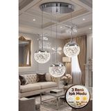 UltraMint Modern 3'lü Gümüş LED Avize, Kristal Taşlı, Renkli ve Şık Tasarım - Seçenek 1 - Altın - Gümüş - Bakır