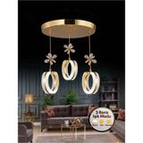 UltraMint Modern 3'lü Mozaik Kristal Taşlı Ledli Avize, Salon ve Mutfak Için Şık Aydınlatma - Seçenek 1 - Altın