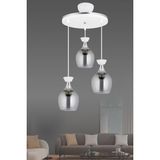 UltraMint Modern 3'lü Sarkıt Tepsi Beyaz ve Füme Camlı Avize, Krom Şeritli - Seçenek 1 - Ahşap - Bej - Siyah