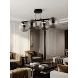 UltraMint Modern 4'lü Glob Camlı Siyah ve Krom Fume Plafonyer Avize Seti - Seçenek 1 - Ahşap