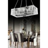 UltraMint Modern 4'lü Krom Kare Yemek Masası ve Kumandalı Taşlı Avize Seti - Seçenek 1 - Açık Beyaz - Gri