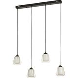 UltraMint Modern 4’lü Yemek Masası Üstü Şeffaf+Beyaz Çift Camlı Sarkıt Avize Siyah Kasa - Seçenek 1 - Ahşap