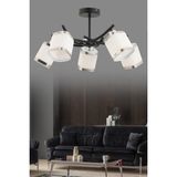 UltraMint Modern 5'li Beyaz Krom Camlı Plafonyer Avize, Salon ve Yatak Odası Için - Seçenek 1 - Ahşap