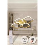 UltraMint Modern Eskitme 4'lü Kare LED Avize, Kumandalı, 3 Renk Seçeneği - Seçenek 1 - Altın