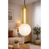 UltraMint Modern Gold File Sarkıt Avize, LED Küre Aydınlatmalı Dekoratif Tekli Lamba - Seçenek 1 - Altın
