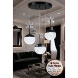 UltraMint Modern Siyah 3'lü LED Avize, Kristal Taşlı, Salon ve Mutfak Dekoru - Seçenek 1 - Ahşap