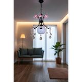 UltraMint Modern Siyah Çiçek Detaylı Kristal Sarkıt Avize - Seçenek 1 - Ahşap