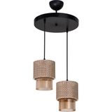 UltraMint Modern Siyah Hasır Avize, Bal Optik Cam Detaylı Ikili Set - Seçenek 1 - Ahşap