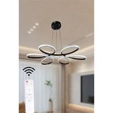 UltraMint Modern Siyah Papatya LED Avize, Kumandalı ve Dimmerli, Beyaz ve Sarı Günışığı Renk Seçenekleri - Seçenek 1 - Ahşap