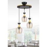 UltraMint Modern Siyah Venezia Sarkıt Tepsi Üçlü Bal Camlı Avize - Seçenek 1 - Ahşap