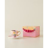 UltraMint Renkli 4'lü Bone China Kahve Fincan Takımı, 2 Kişilik, 100 ml - Seçenek 1 - Açık Beyaz - Gri