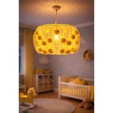 UltraMint Renkli Ponponlu Çocuk Odası Avizesi 30CM, Metal Kafes ve Tüllü Sarkıt - Seçenek 1 - Altın