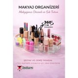UltraMint Şeffaf 360° Dönen Akrilik Makyaj ve Takı Organizeri, 14 Bölmeli Kozmetik Kutusu - Ahşap